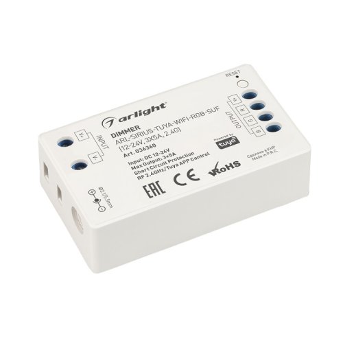 Диммер для светодиодной ленты Arlight ARL-SIRIUS-TUYA-WIFI-RGB 12-24В 3x5А 2.4G 60-120Вт по Wi-Fi фото Диммер для светодиодной ленты Arlight ARL-SIRIUS-TUYA-WIFI-RGB 12-24В 3x5А 2.4G 60-120Вт по Wi-Fi картинка